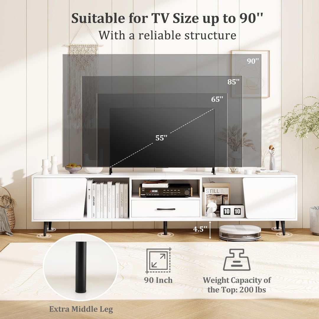 Giantex 79" White TV Stand with Power Outlets