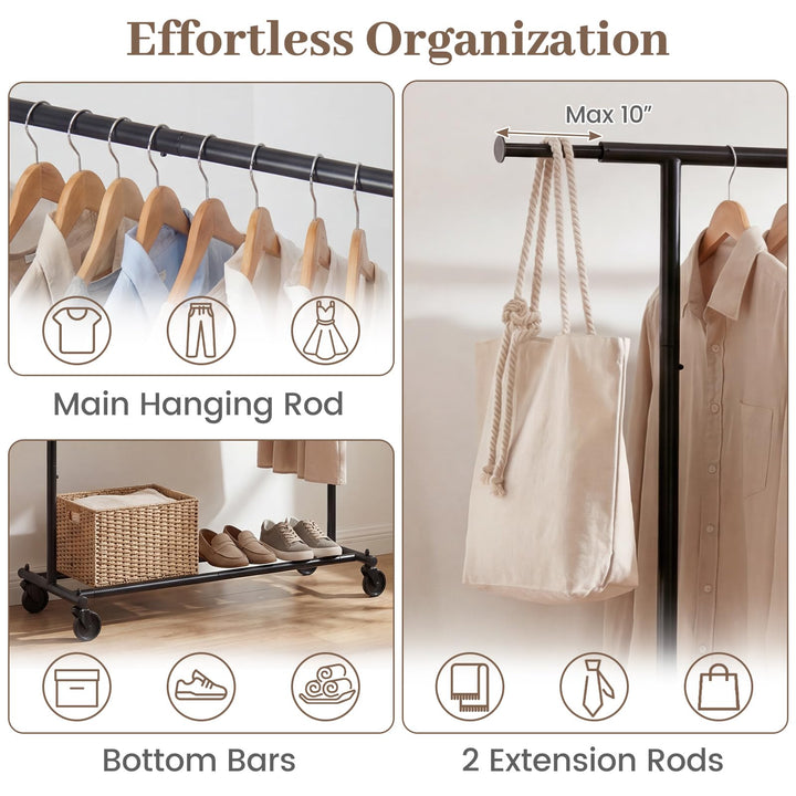 Giantex Extendable Heavy-Duty Rolling Clothing Rack with Wheels