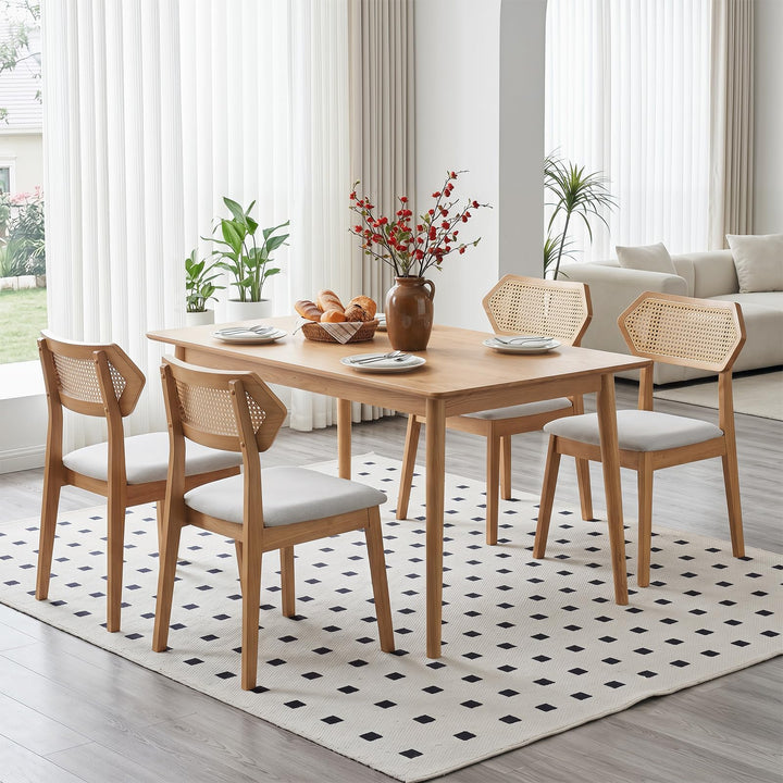 Giantex Wood Dining Chairs Set of 2/4 Rattan Upholstered with Solid Wood Frame