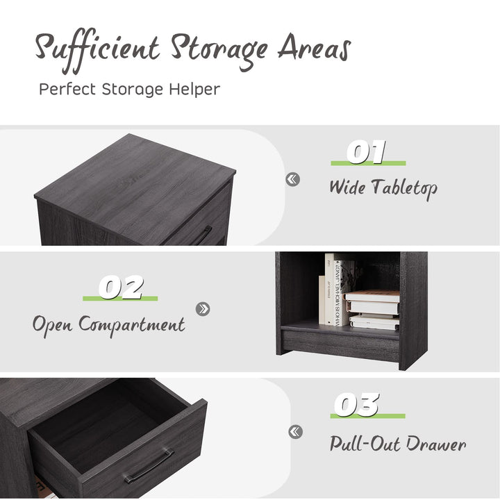Nightstand w/Drawer, Wooden End Table w/Open Storage Compartment