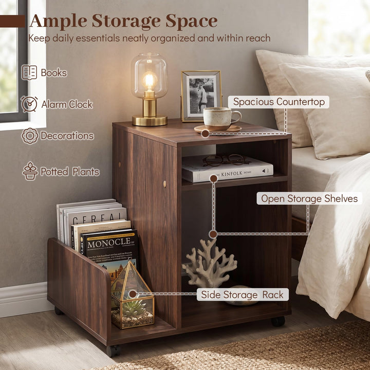 Giantex 3-Tier Rolling End Table w/Magazine Rack &amp; Open Storage Shelves (1/2)