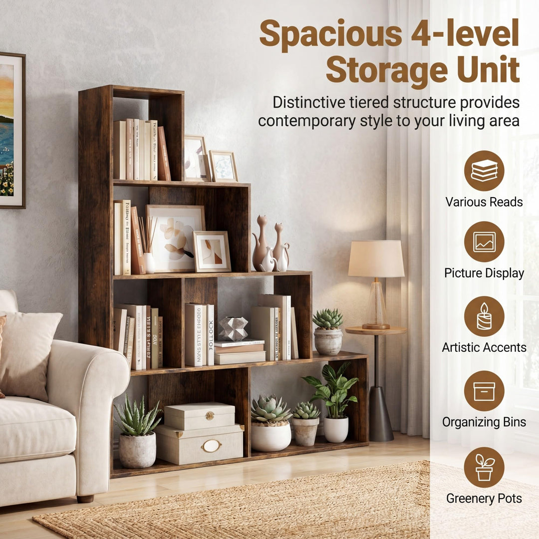 Giantex 6 Cube Geometric 4-Tier L-Shaped Bookcase with Cubes (1/2)