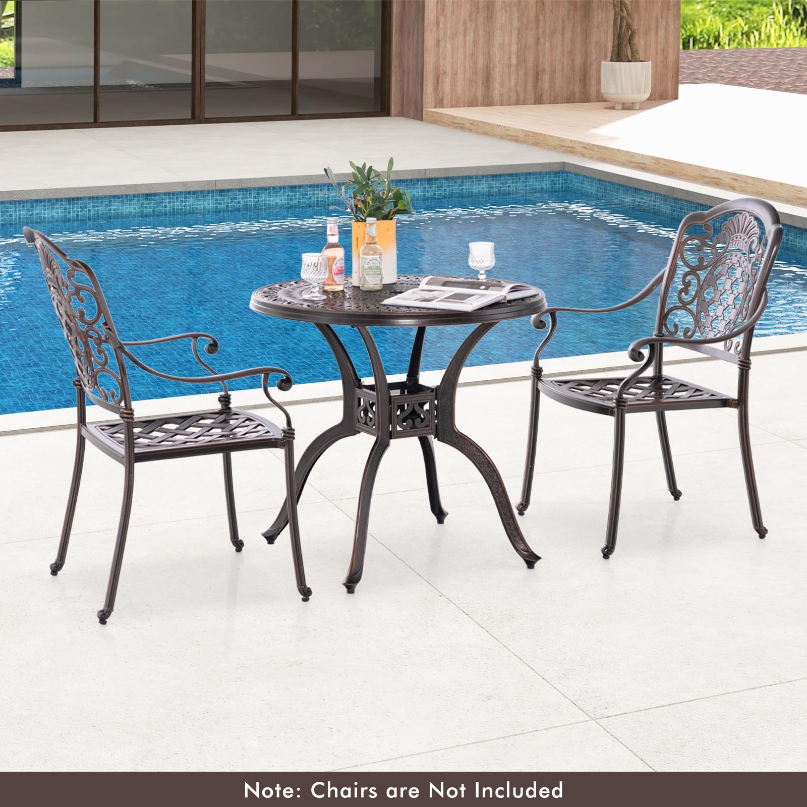 Giantex 31.5" Patio Bistro Table, Cast Aluminum Table Side Table with 2" Umbrella Hole & Adjustable Footpads