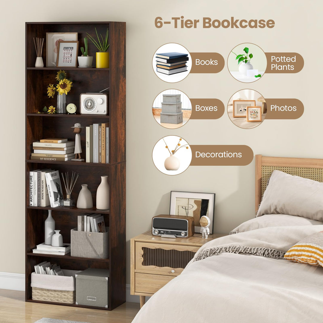 Giantex 6-Tier Bookcase, 70" Tall Wooden Bookshelf, Freestanding Storage Organizer w/Open Shelves