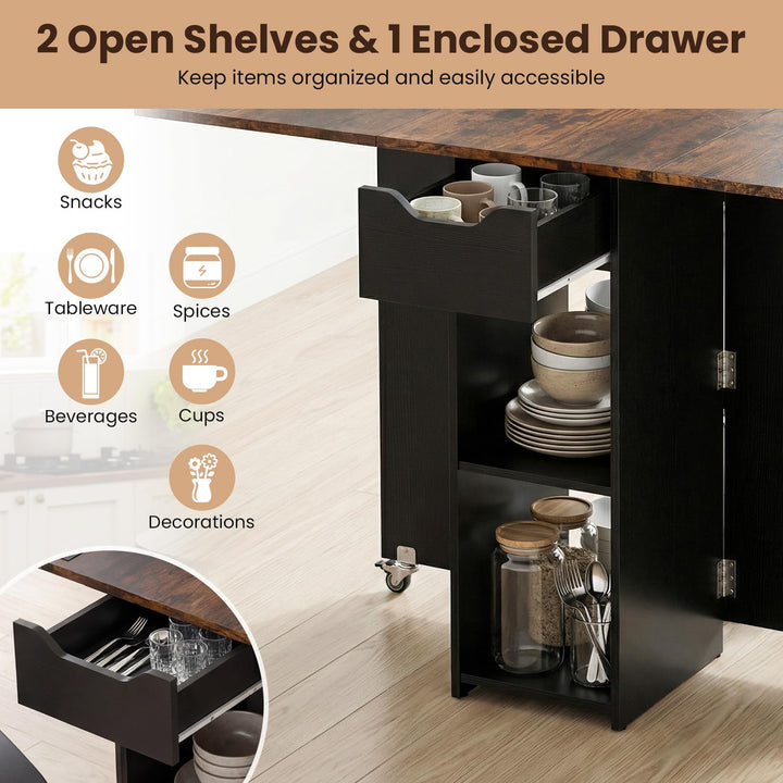 Giantex 47.5" Folding Dining Table | Drop Leaf Wooden Dinner Table with 2-Tier Storage Shelf and Drawer