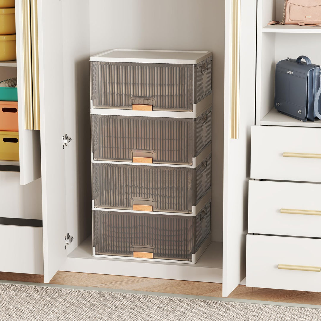 Giantex 4 Tier Stackable Storage Bins with Lids 18 GalFoldable Shoe Storage Box