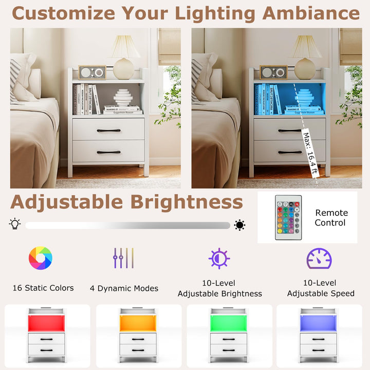Giantex LED Nightstand with Charging Station Set of 1/2 Bedside Table