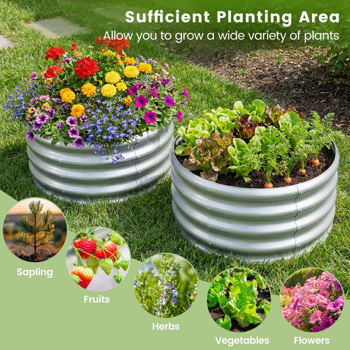 Giantex Galvanized 2 x 2 x 1 FT Round Outdoor Planter Box with Open-Ended Base (1/2)