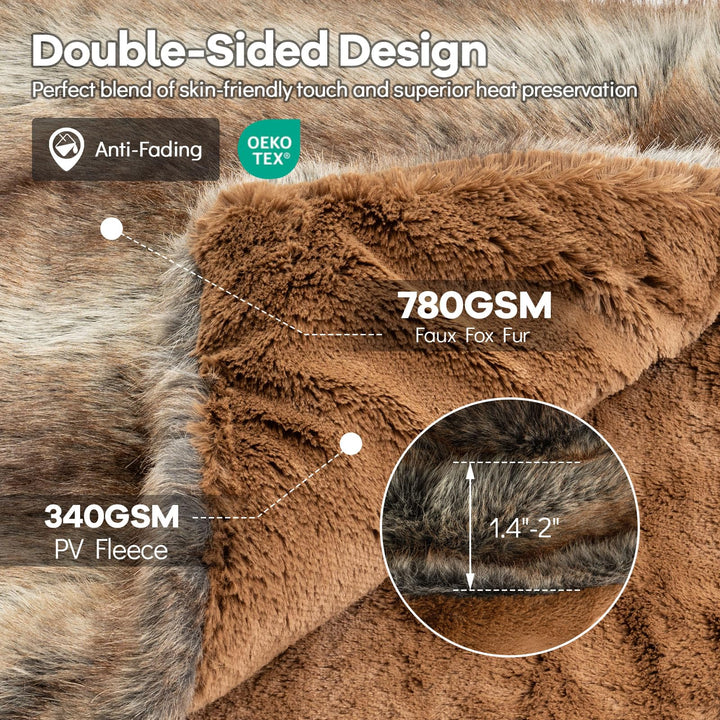 Giantex 780GSM Soft Plush Fuzzy Luxury Faux Fox Fur Blanket for Sofa