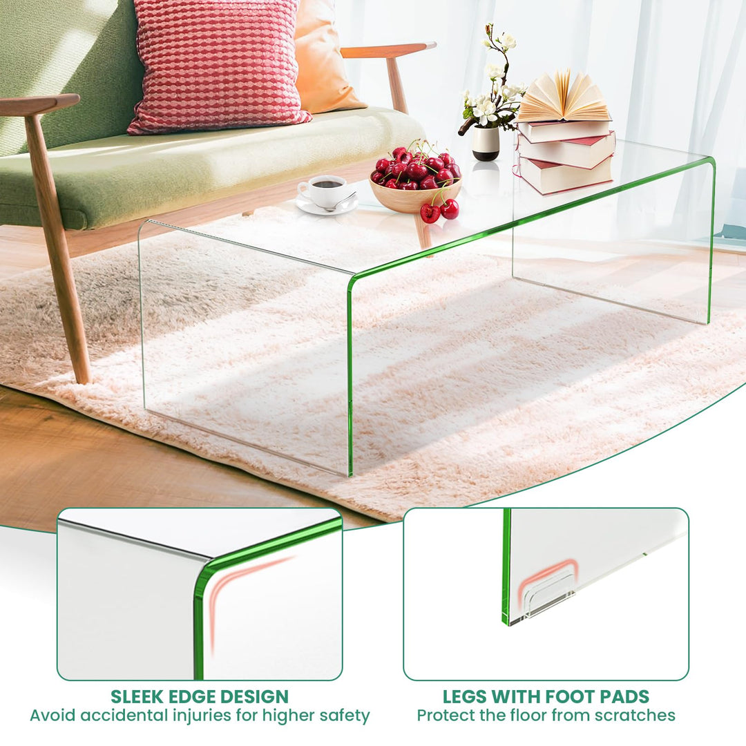 Giantex 42 x 19.7 Inch Clear Tempered Glass Coffee Table with Rounded Edges