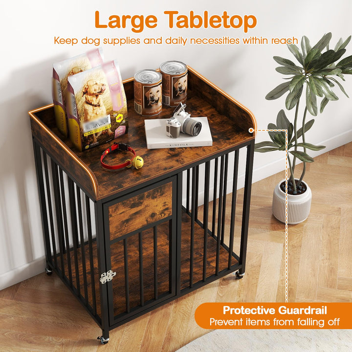 Giantex Dog Crate Furniture with Lockable Door & Wheels