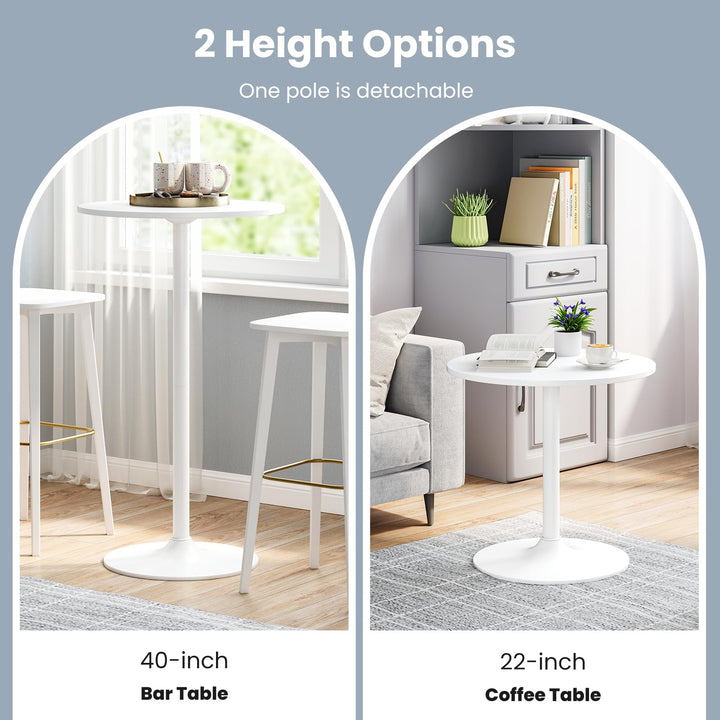 Giantex Two-in-one Bar Table with Detachable Pole, Metal Base, 24" Round Top, 40"/22" Two Convertible Height