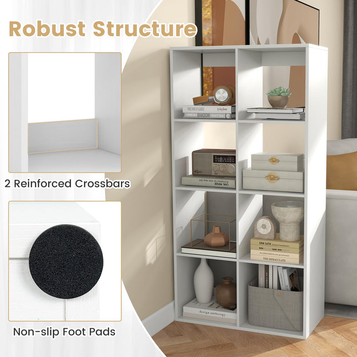Giantex 8-Cube Bookcase, White Cubby Bookshelf w/Back Guardrail & Anti-Tipping Kits