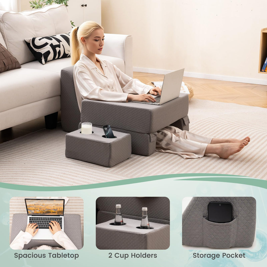 Giantex Reading Pillow for Gaming Extra Large Lap Desk for Laptop with Back Arm Rest & Cup Holder for Adult