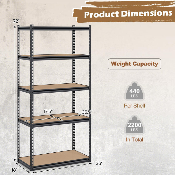 Giantex 5-Tier Metal Storage Shelves Heavy Duty Garage Shelving Units(1/2/3/4,36" W x 18" D x 72" H)