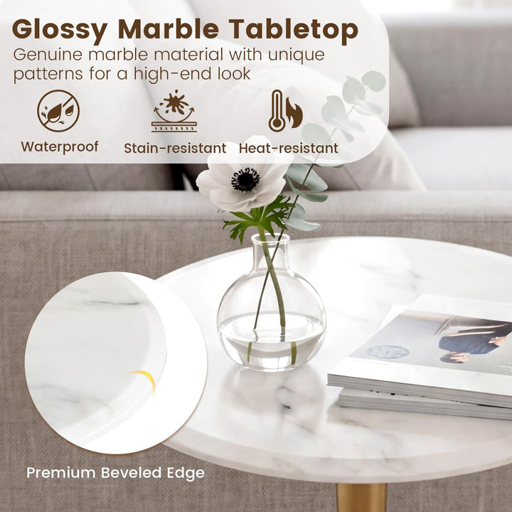 Giantex Round Marble Side Table w/Stone Finish &amp; Wooden Pedestal (1/2)