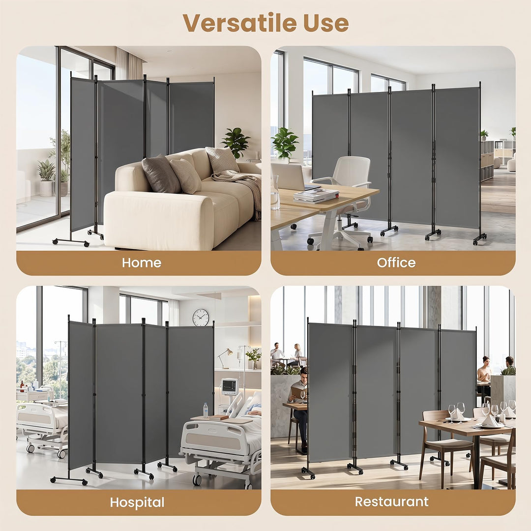 Giantex 4 Panel Room Divider, Folding Privacy Screen with Lockable Wheels, Rolling Partition Room Dividers