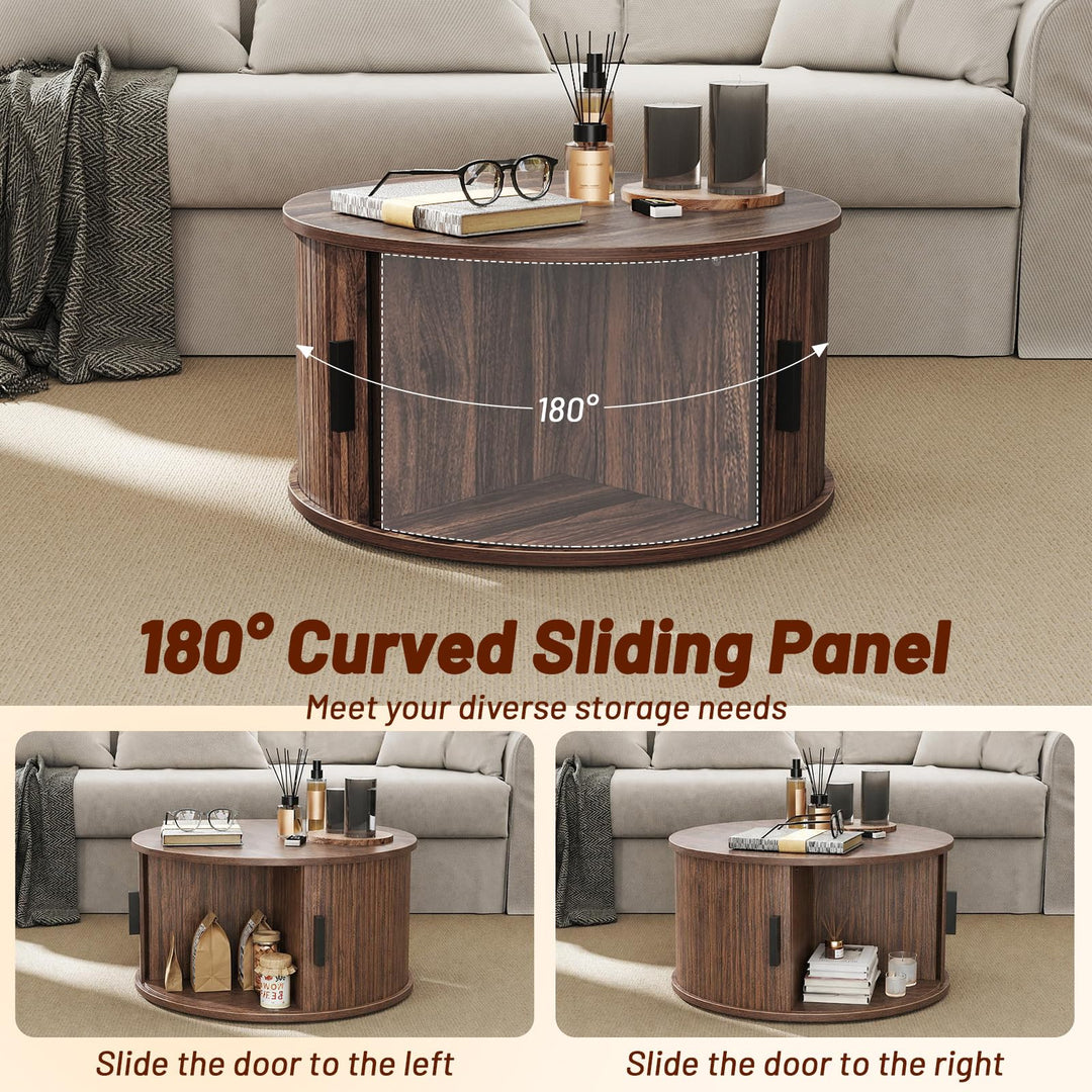 GIANTEX 23.5" Round Coffee Table with Hidden Storage