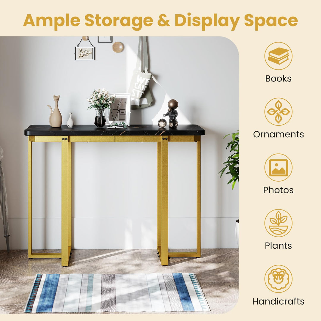 Giantex Console Table 42" Modern Faux Marble Foyer Table with Geometric Metal Frame