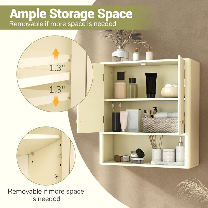 Giantex Fluted Bathroom Wall Cabinet with Open Shelf