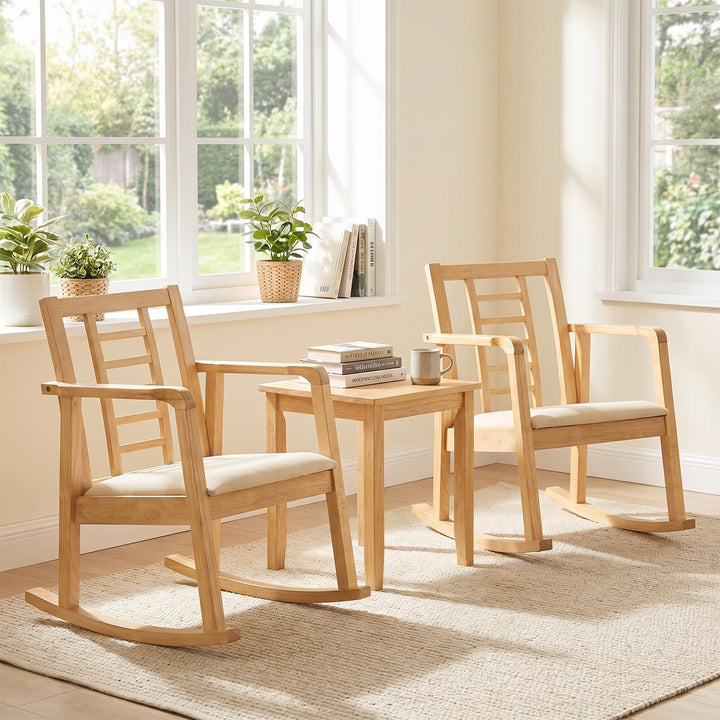 Giantex Wooden Solid Rubber Wood Rocker with Fabric Upholstered Seat (1/2)