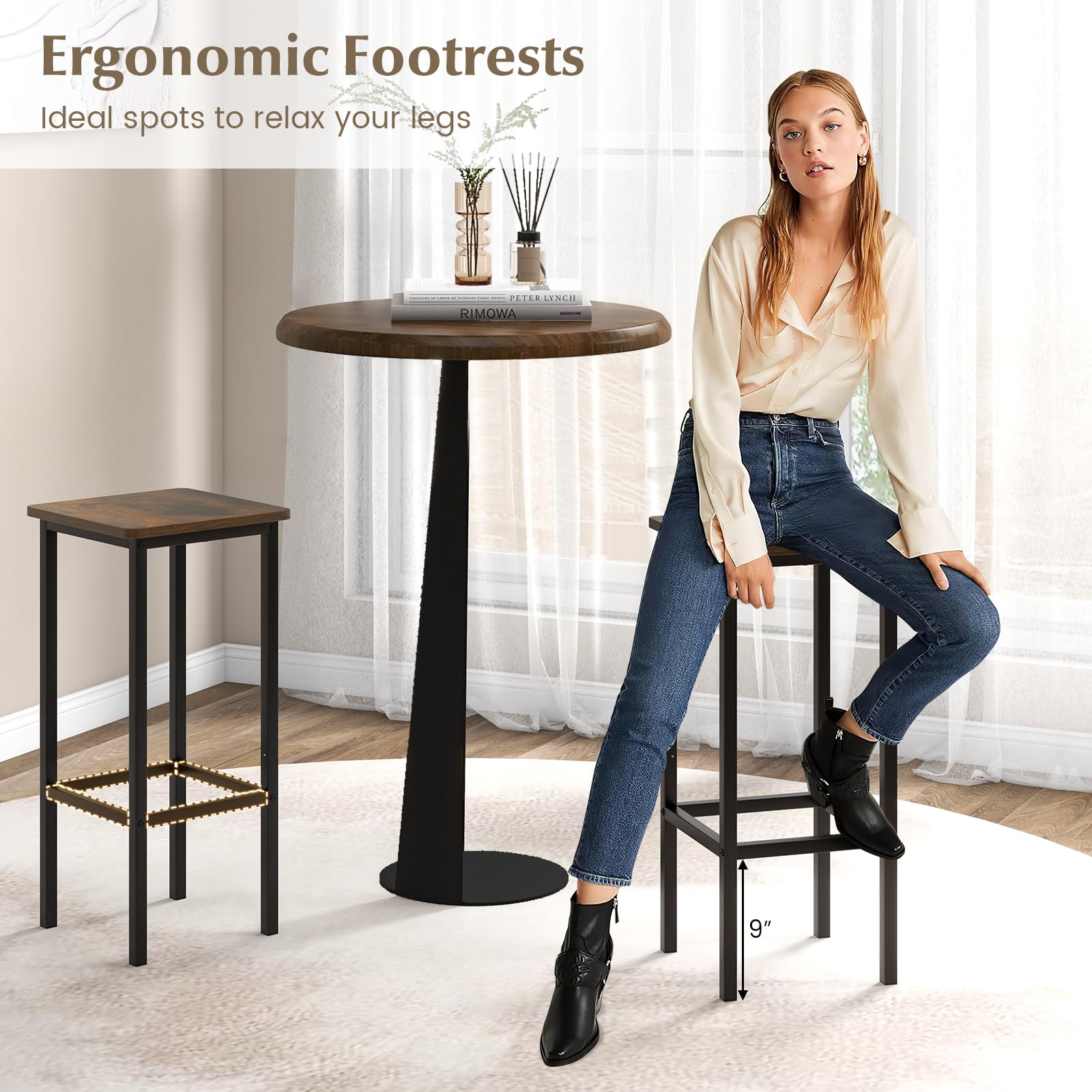 Giantex Bar Stools Set of 4, 26" Backless Barstools with Metal Legs & Footrest, Breakfast Bar Dining Chairs