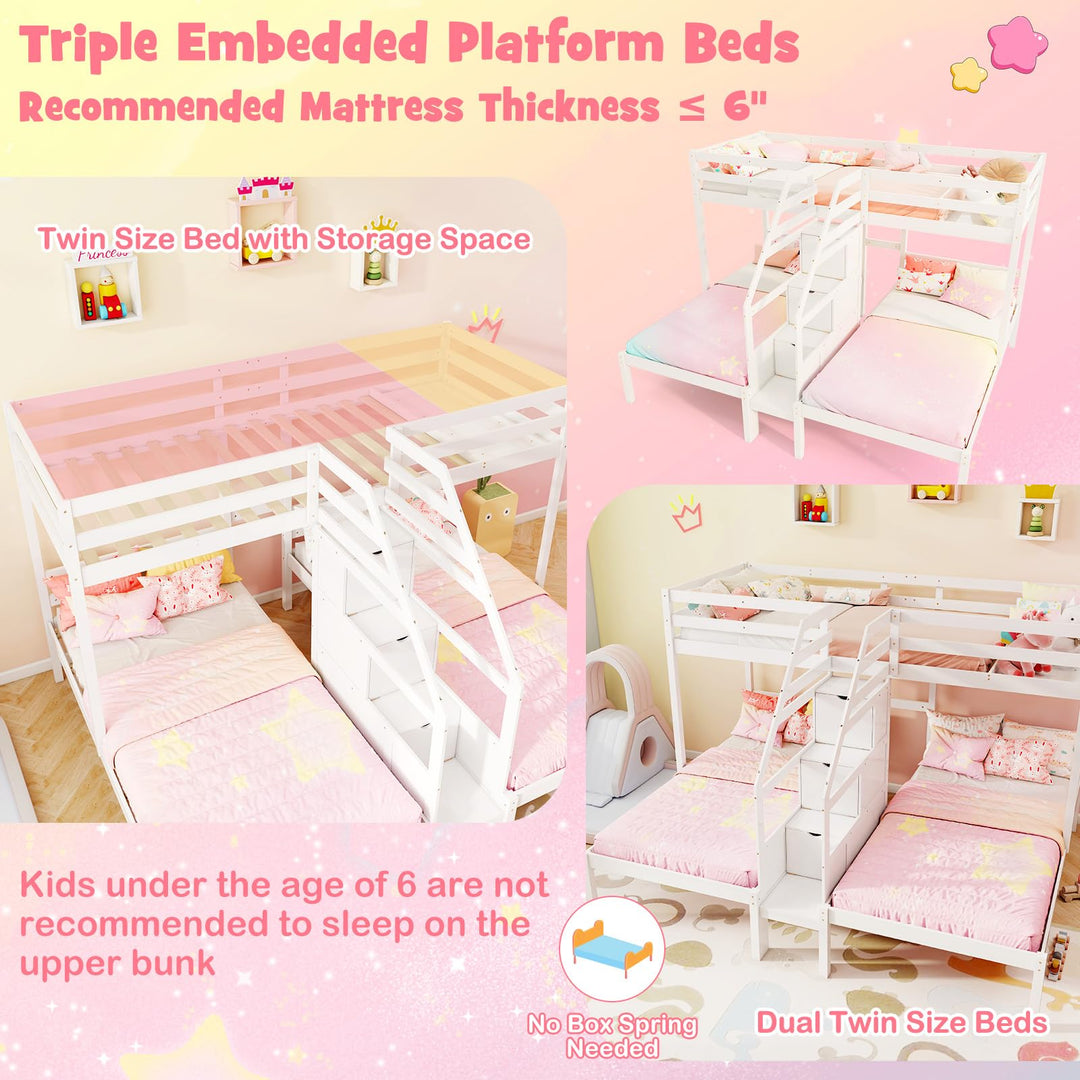GIANTEX Twin Triple Bunk Bed w/Storage Stairs