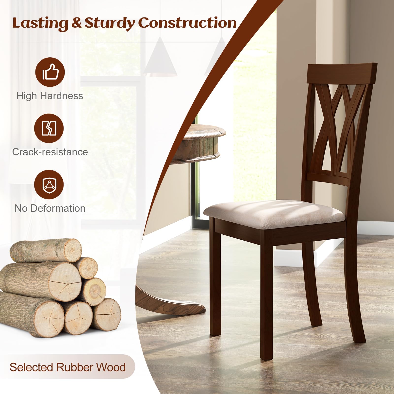 Giantex Wood Dining Chair, Wooden Kitchen Chairs with Upholstered Seat