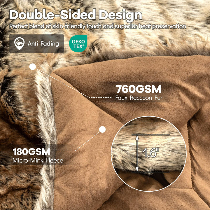 Giantex 760GSM Soft Plush Fuzzy Luxury Faux Raccoon Fur Blanket for Sofa