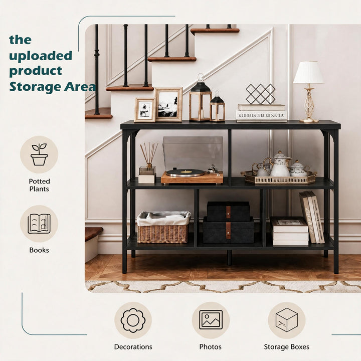 GIANTEX 3-Tier Industrial Low Wide Bookshelf with Metal Frame