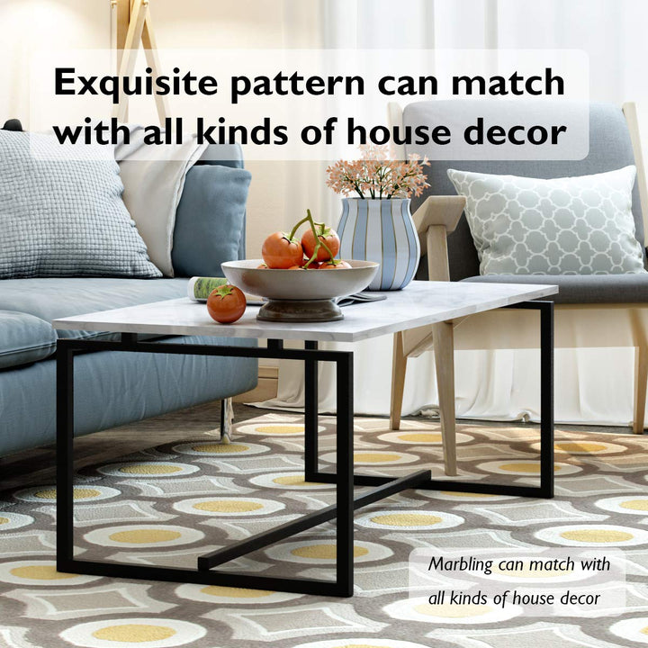 Giantex Coffee Accent Tea Table | Steel Metal Pine Frame Tables W/Faux Marble Top Cocktail Table