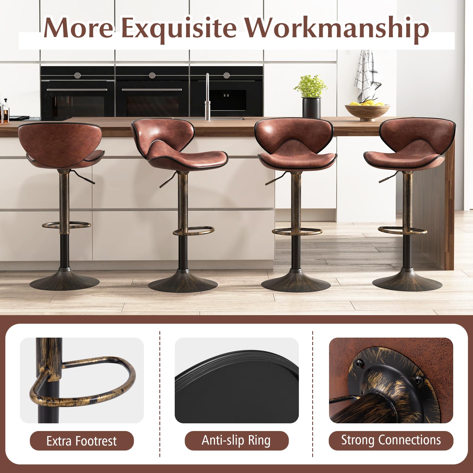 Giantex Height Adjustable Bar Stools, Upholstered Swivel Barstools w/Back