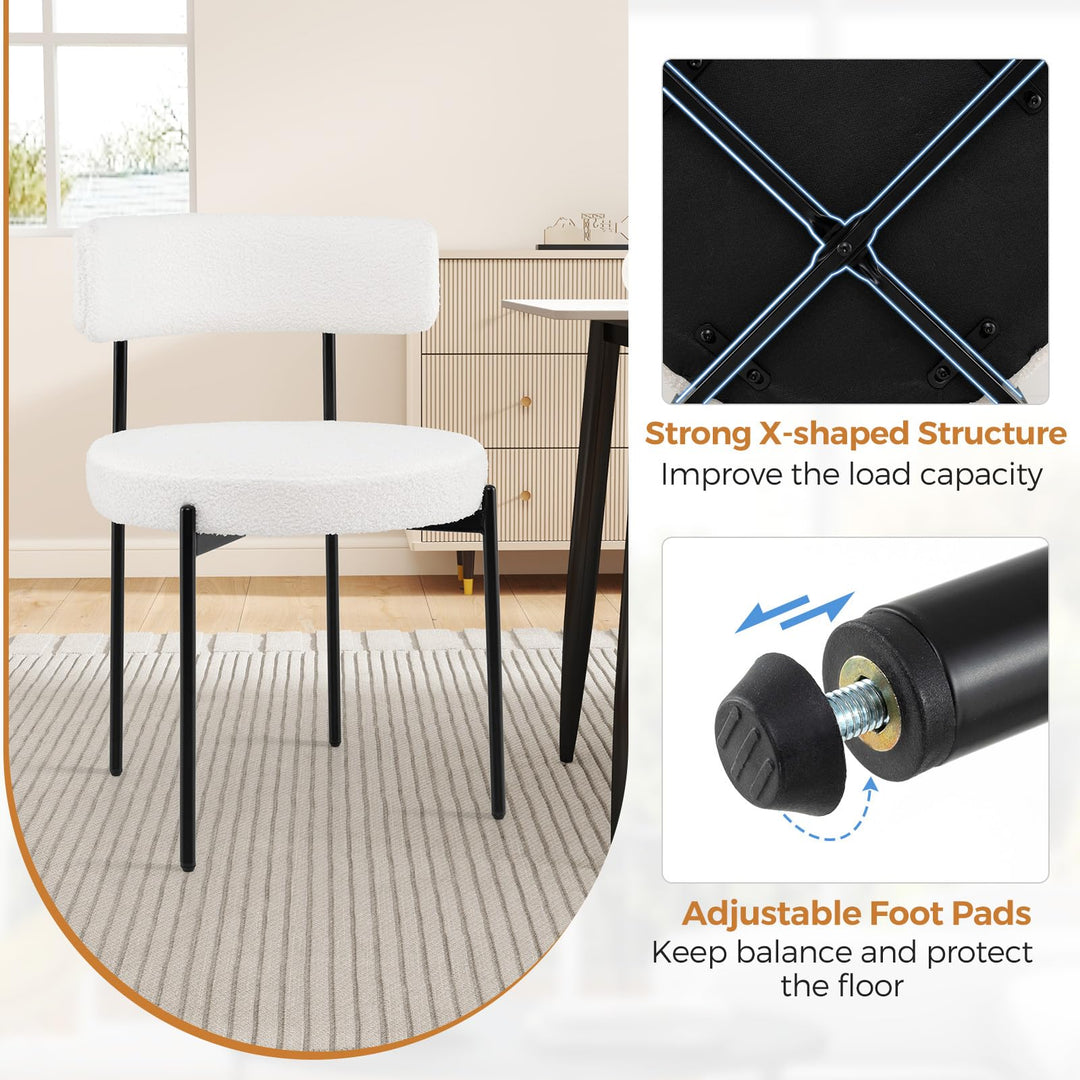 Giantex Sherpa Dining Chairs Set of 4, Upholstered Round Kitchen Chairs with Curved Backrest & Metal Legs