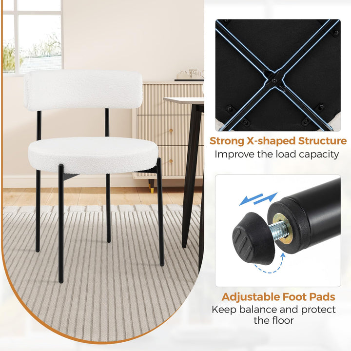 Giantex Sherpa Dining Chairs Set of 4, Upholstered Round Kitchen Chairs with Curved Backrest & Metal Legs