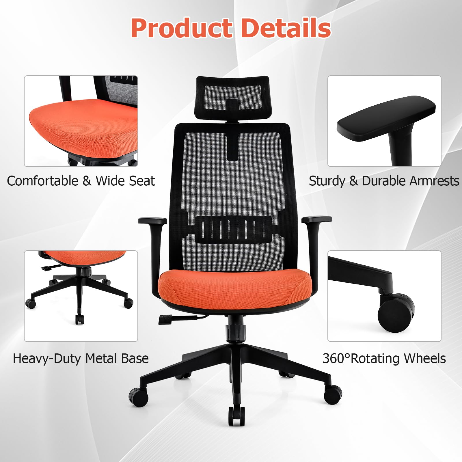 Giantex Big and Tall Office Chair 400lbs, Heavy Duty Ergonomic Mesh Chair with Adjustable Lumbar and 3D Headrest