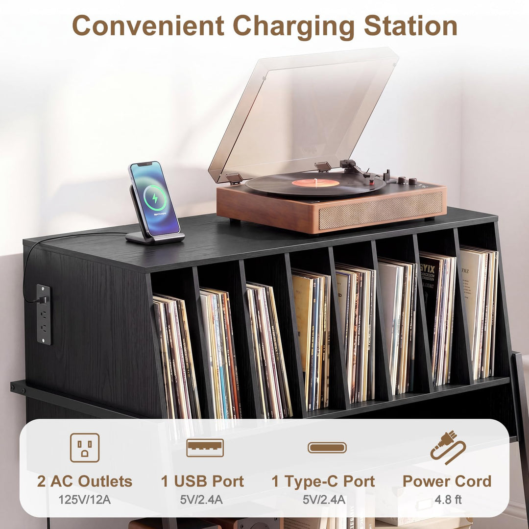 Giantex large Record Player Stand with Charging Station