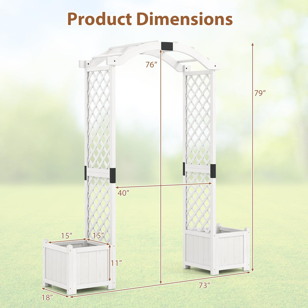 Giantex Garden Arbor with Planter, Wooden Planter Arch with Trellis, Outdoor Arch for Climbing Plants