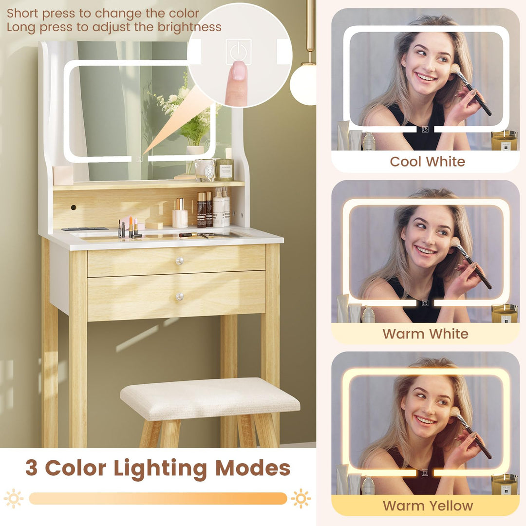 Small Vanity Desk with Mirror and Lights