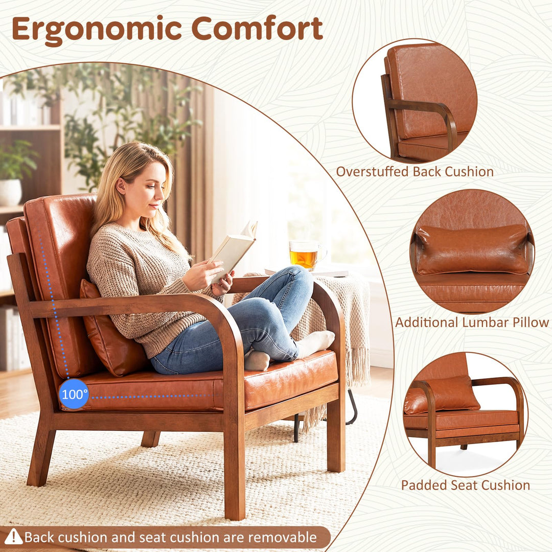 Giantex Mid-Century Modern Accent Chair with Lumbar Pillow