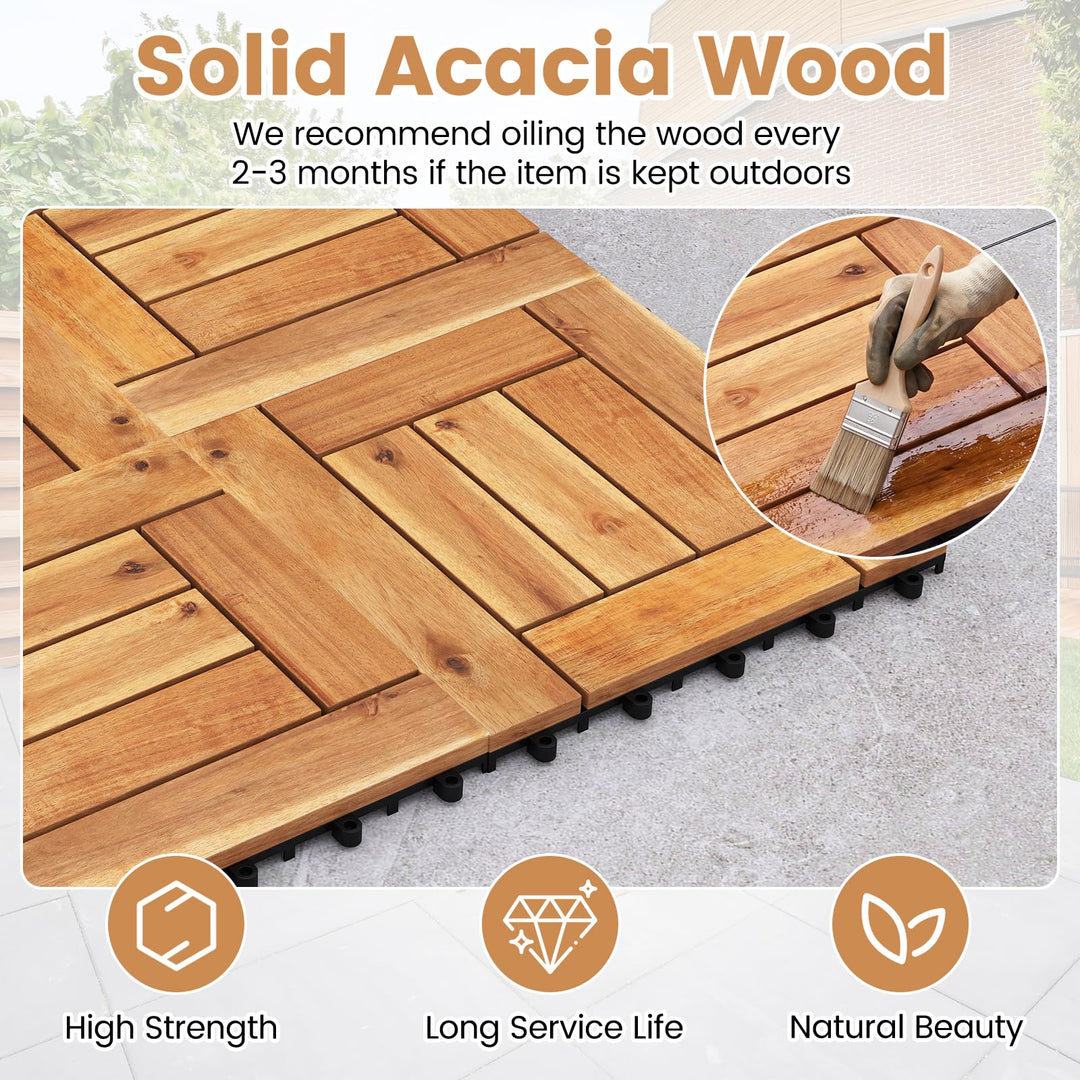 Giantex 12" x 12" Acacia Wood Interlocking Patio Flooring Tiles with Drainage Base
