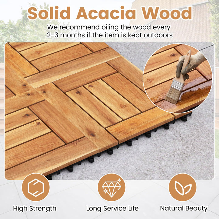 Giantex 12" x 12" Acacia Wood Interlocking Patio Flooring Tiles with Drainage Base