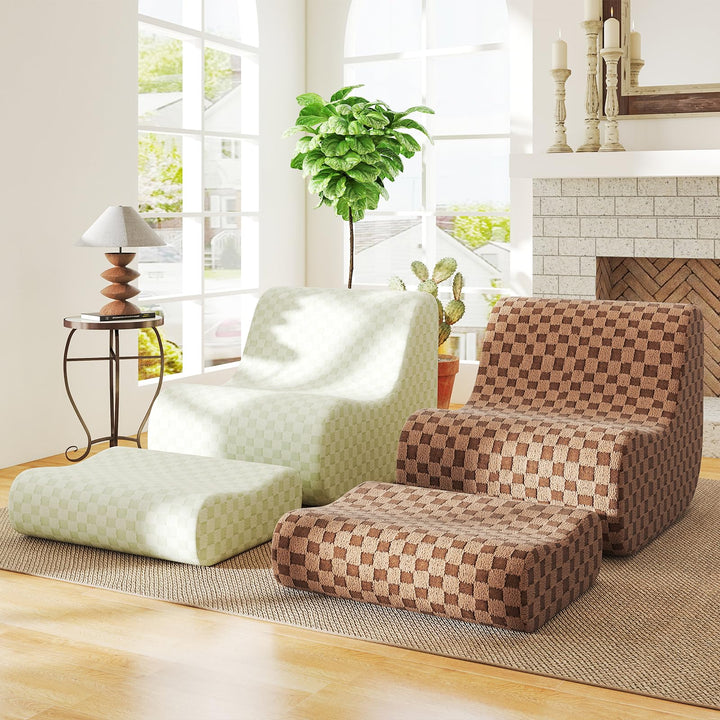 Giantex Bean Bag Chair with Ottoman Comfy Lazy Sofa Chair with One-Piece Foam Filling