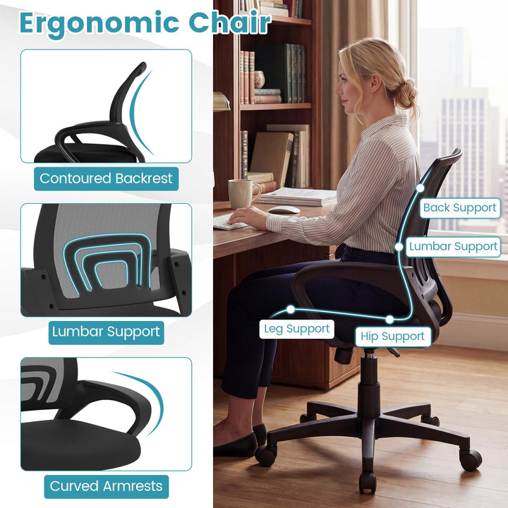 Giantex Ergonomic Mesh Office Chair | Mid-Back Computer Chair with Breathable Backrest