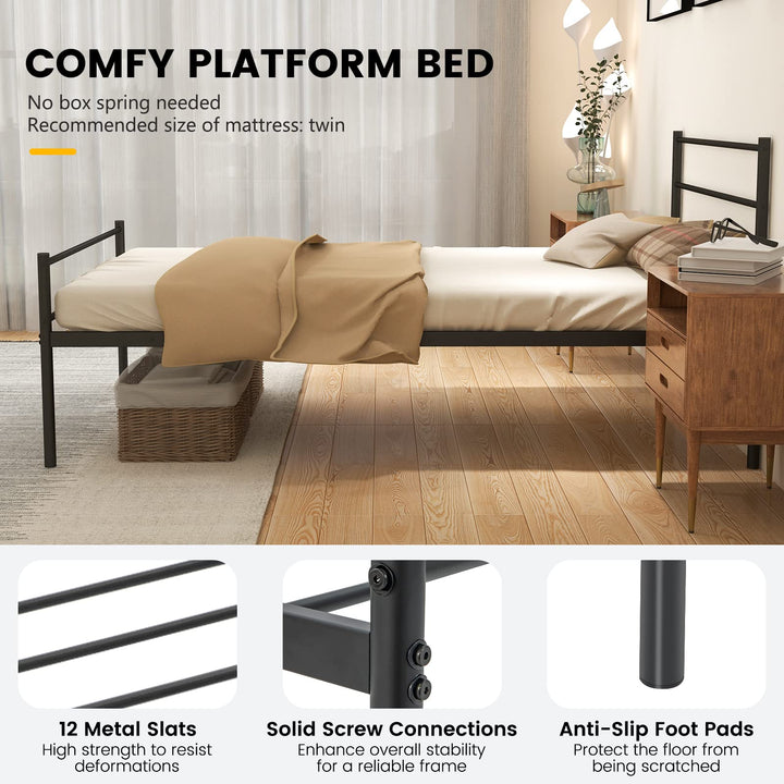 Giantex Twin Size Metal Bed Frame with Headboard & Footboard, 13.5 Inch Platform Bed Frame
