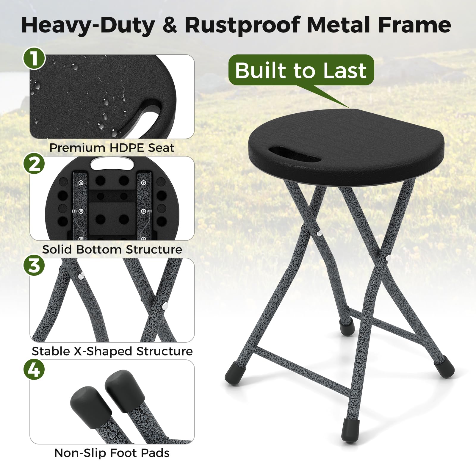 Giantex Folding Stool, 18” Height Foldable Bar Stools, Portable Folding Chairs with Built-in Carry Handle