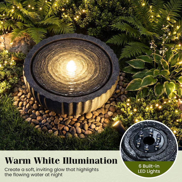Giantex 17.5"/18" Round Outdoor Water Fountain with 6 LED Lights