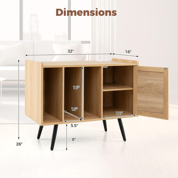Giantex Record Player Stand w/ Charging Station w/ Rattan Cabinet (Natural)