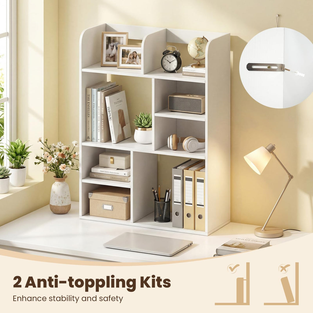 Giantex 3-Tier Desktop Bookshelf | 23.5" Desk Hutch Dorm with 8 Open Storage Cubes