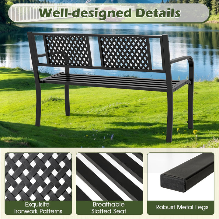 Giantex Metal Outdoor Bench Slatted Seat for 2-3 Persons (50"×23"×32")