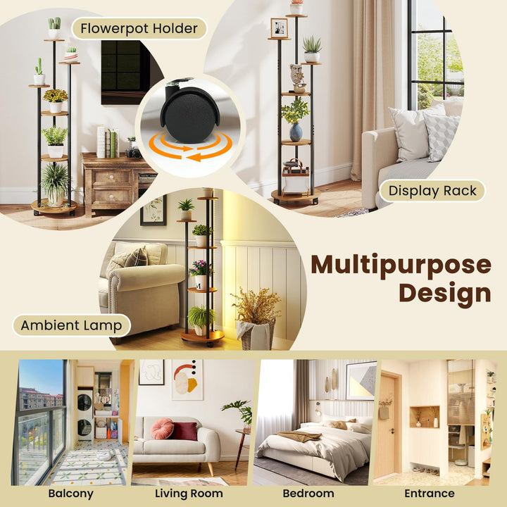 Giantex 57'' Tall Plant Stand Indoor with Lights & Wheels